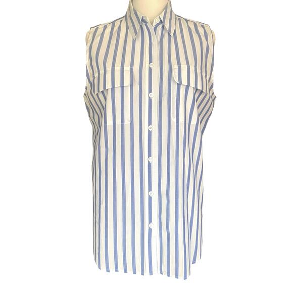 Equipment Femme Womens Cotton Sleeveless Striped Button Up Preppy Size Large - Picture 2 of 7